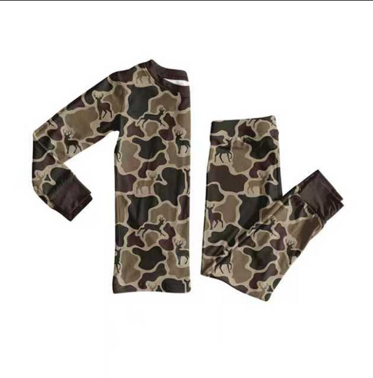 9.2 Preorder (moq 5)Baby Boys Dark Brown Deer Camo Top Pants Western Pajamas Set