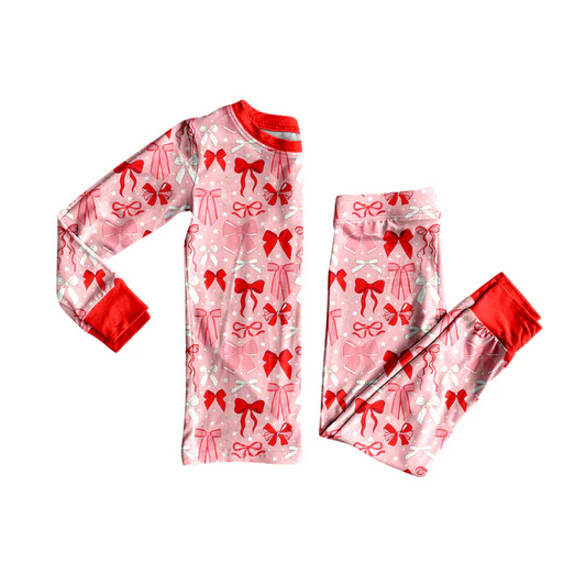 9.3 Preorder (moq 5)Baby Girls Red Bows Long Sleeves Pajamas Sets