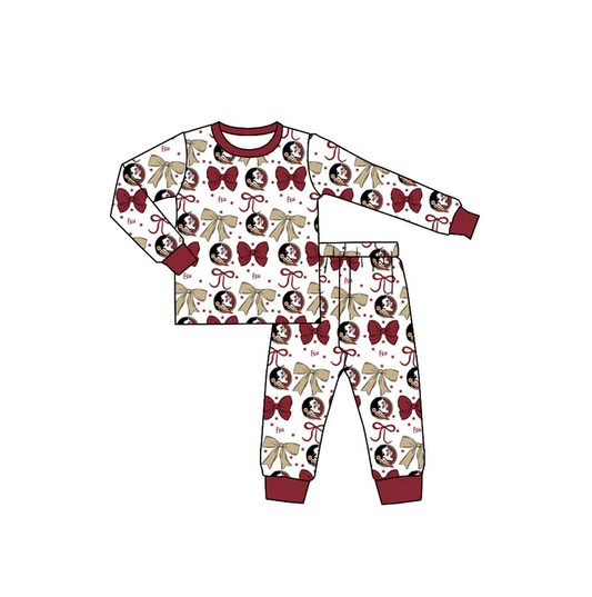 9.3 Preorder (moq 5)Baby Girls Red FSU Team Bows Top Pants Pajamas Sets