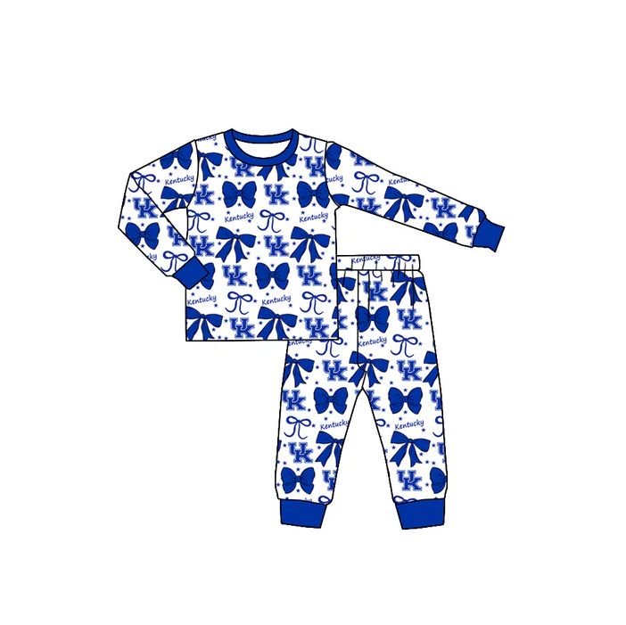 9.3 Preorder (moq 5)Baby Girls Blue Kentucky UK Team Bows Top Pants Pajamas Sets