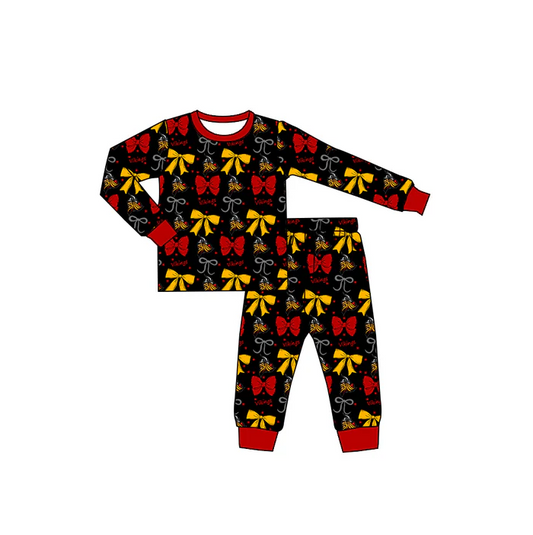9.3 Preorder (moq 5)Baby Girls Black Vikings Team Bows Top Pants Pajamas Sets
