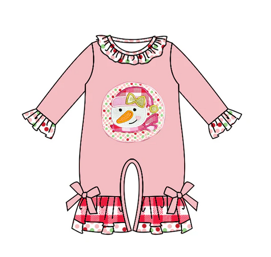 9.4 Baby Girls Ruffle Christmas Santa Pink Long Sleeve Rompers preorder(moq 5)