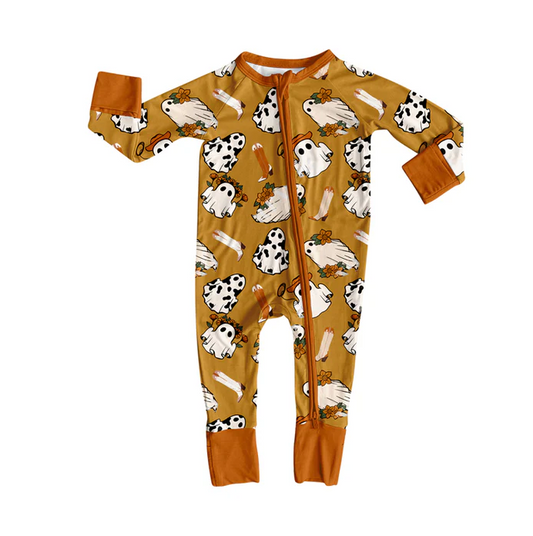 9.4 Preorder moq 5 Baby Infant Boys Long Sleeves Cow Print Ghost Boots Plaid Zipper Romper