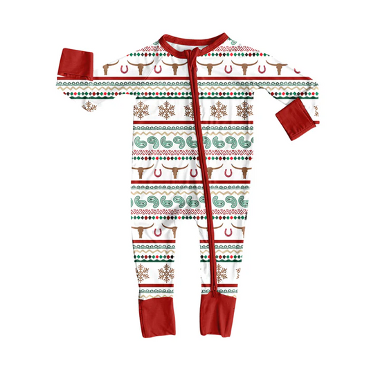 9.4 Preorder moq 5 Baby Infant Boys Long Sleeves Bull Skull Aztec Stripes Zipper Romper