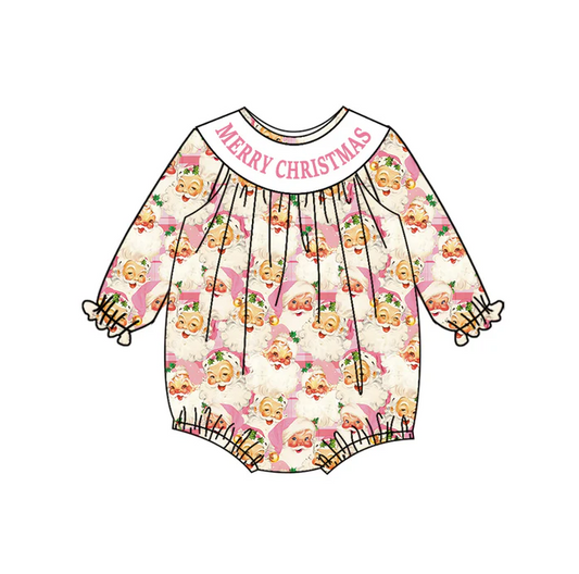 9.4 Preorder (moq 5)Baby Girls Long Ruffle Sleeves Merry Christmas Santa Plaid Romper
