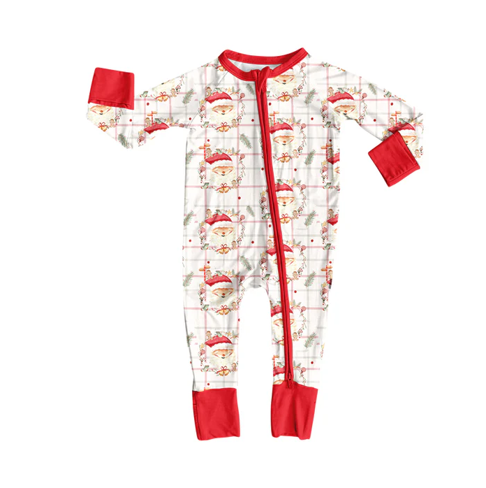 9.4 Preorder (moq 5)Baby Boys Long Sleeves Red Santa Plaid Zipper Pant Romper
