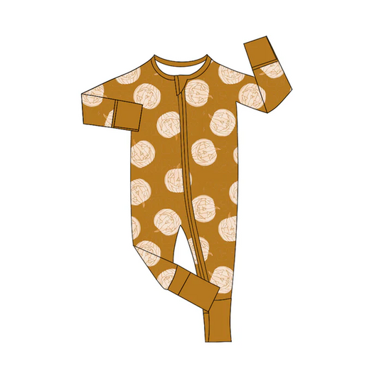 9.4 Preorder moq 5 Baby Infant Boys Long Sleeves Khaki Ghost Pumpkins Plaid Zipper Romper