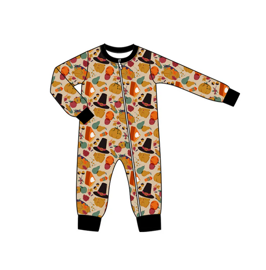 9.4 Preorder moq 5 Baby Infant Boys Long Sleeves Pumpkins Pie Plaid Zipper Romper