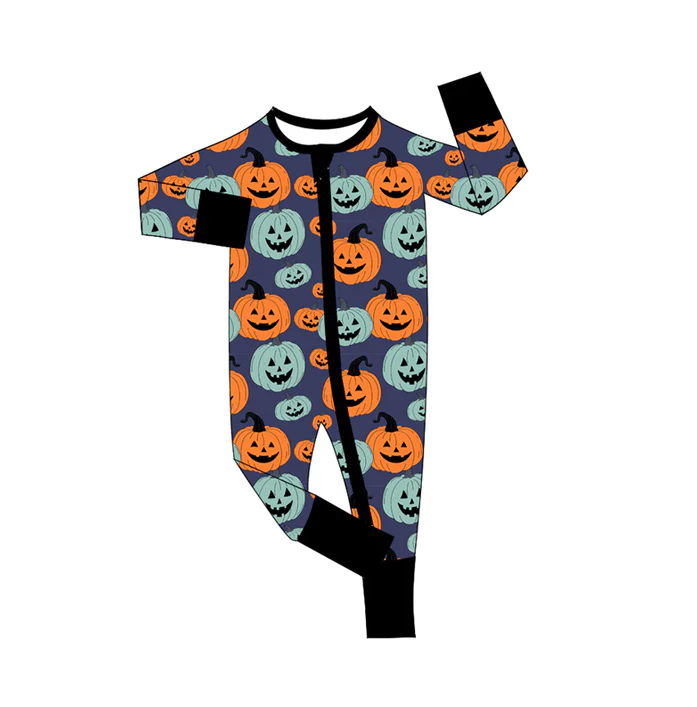 9.4 Preorder moq 5 Baby Infant Boys Long Sleeves Colorful Pumpkins Plaid Zipper Romper