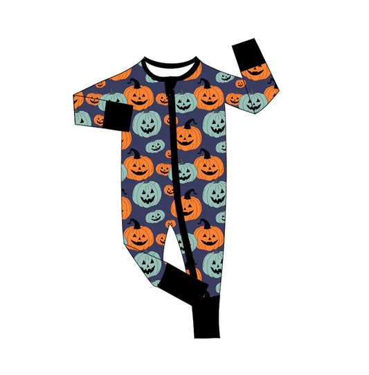 9.4 Preorder moq 5 Baby Infant Boys Long Sleeves Colorful Pumpkins Plaid Zipper Romper