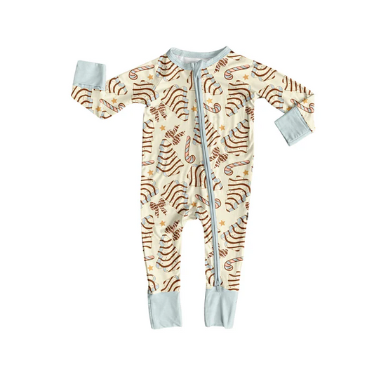 9.4 Preorder (moq 5)Baby Girls Long Sleeves Yellow Trees Bows Candy Cane Zipper Romper