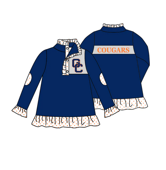9.5 Baby Girls Navy Team 8 Long Sleeve Pullover Shirt Tops preorder(moq 5)