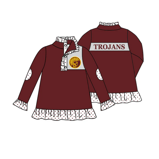 9.5 Baby Girls Dark Red Team 4 Long Sleeve Pullover Shirt Tops preorder(moq 5)