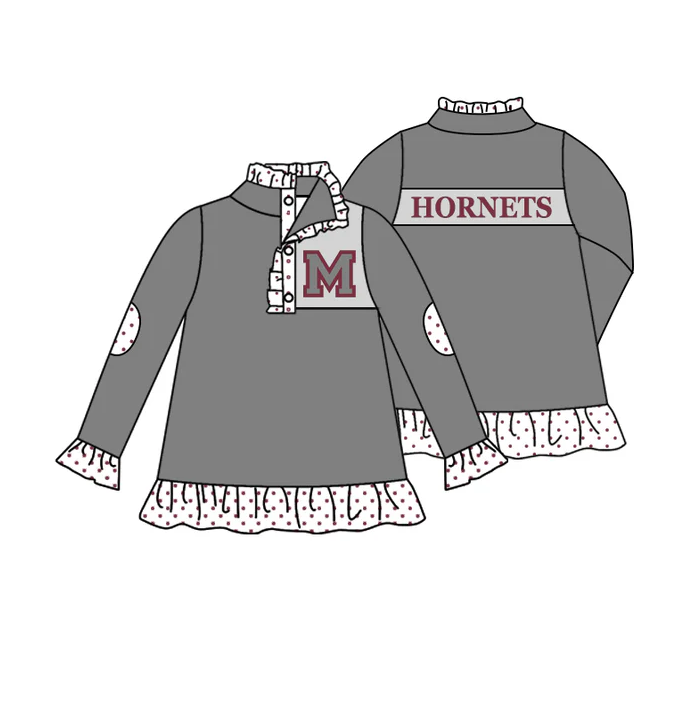 9.5 Baby Girls Grey Team 3 Long Sleeve Pullover Shirt Tops preorder(moq 5)