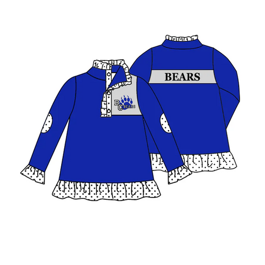 9.5 Baby Girls Blue Team 2 Long Sleeve Pullover Shirt Tops preorder(moq 5)