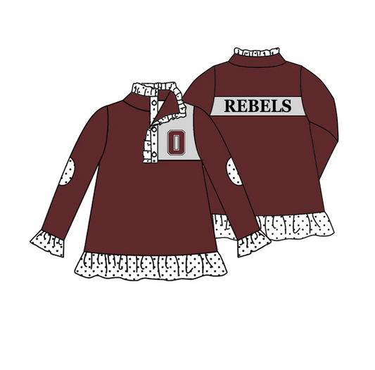 9.5 Baby Girls Long Sleeve Team Dark Red Buttons Pullover Shirt Tops preorder(moq 5)
