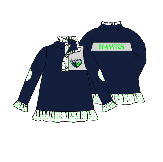 9.5 Baby Girls Long Sleeve Team Navy Green Buttons Pullover Shirt Tops preorder(moq 5)