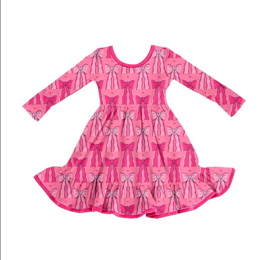 9.5 Preorder (moq 5)Baby Girls Hot Pink Bows Valentine Ruffle Knee Length Dresses