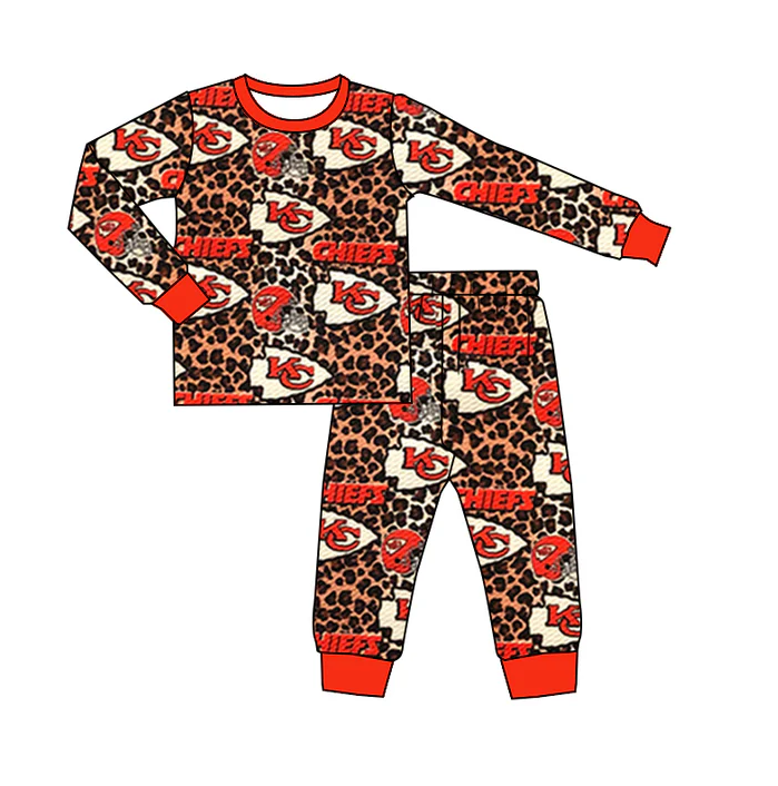 9.5 Baby Kids KC Red Leopard Team Top Pants Pajamas Clothes Sets preorder(MOQ 5)