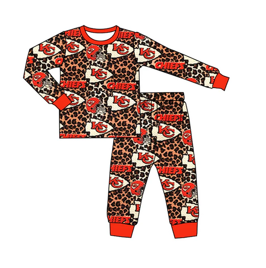 9.5 Baby Kids KC Red Leopard Team Top Pants Pajamas Clothes Sets preorder(MOQ 5)