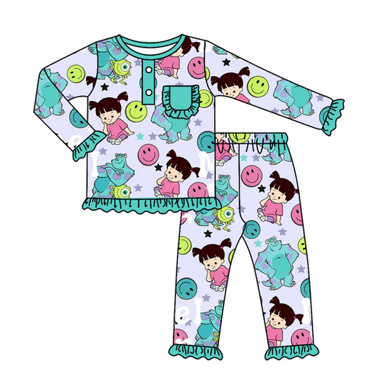 9.5 Baby Girls Cartoon Monster Pajamas Clothes Sets preorder(moq 5)