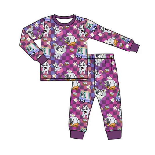 9.6 Baby Girls Dog purple pajamas Clothes Sets preorder(moq 5)