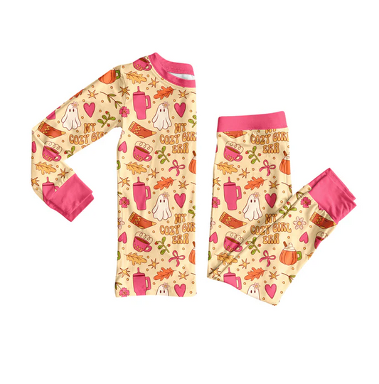 9.6 Preorder(moq 5) Baby Girls Pink Bows Ghosts Top Pants Halloween Pajamas Set
