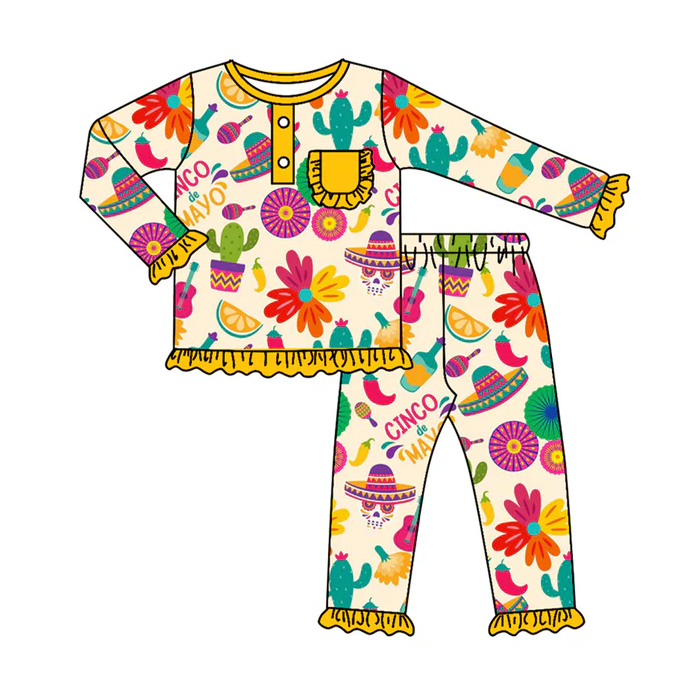 9.6 Baby Girls Cactus Pajamas Clothes Sets preorder(moq 5)