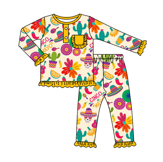 9.6 Baby Girls Cactus Pajamas Clothes Sets preorder(moq 5)