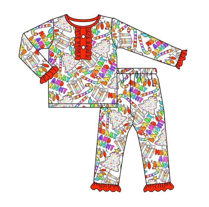 9.6 Baby Girls Merry And Bright Pajamas Clothes Sets preorder(moq 5)