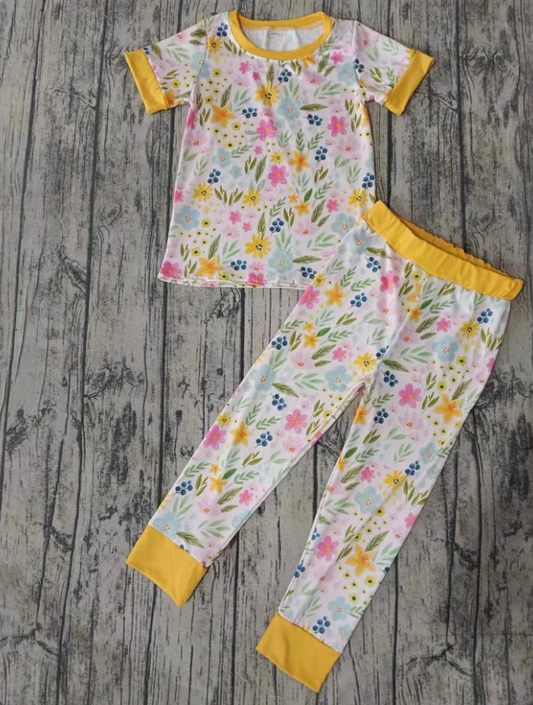 9.6 Baby Girls Flowers Shirt Pants Pajamas Clothes Sets Preorder(moq 5)