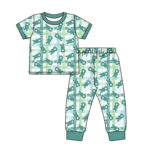 9.6 Baby Boys Easter Checkered Rabbits Top Pants Pajamas Clothes Sets preorder(MOQ 5)