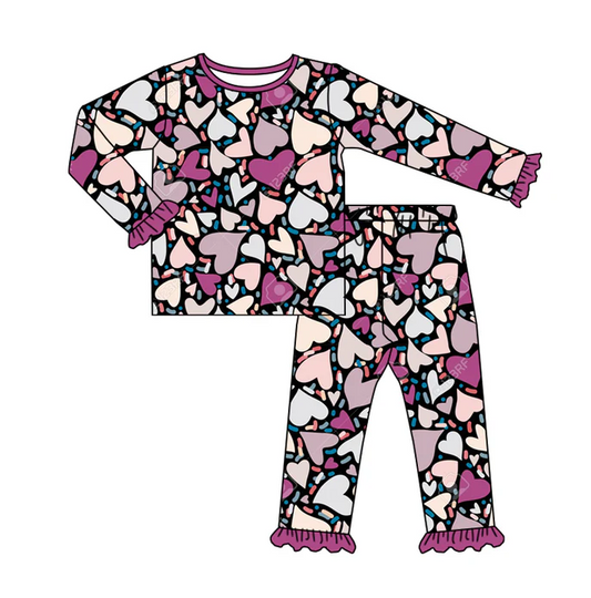 9.6 Baby Girls Wine Hearts Shirt Top Pants Pajamas Clothes Sets preorder(MOQ 5)
