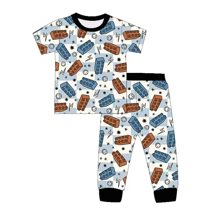 9.6 Baby Girls Puzzle Shirt Pants Pajamas Clothes Sets Preorder(moq 5)