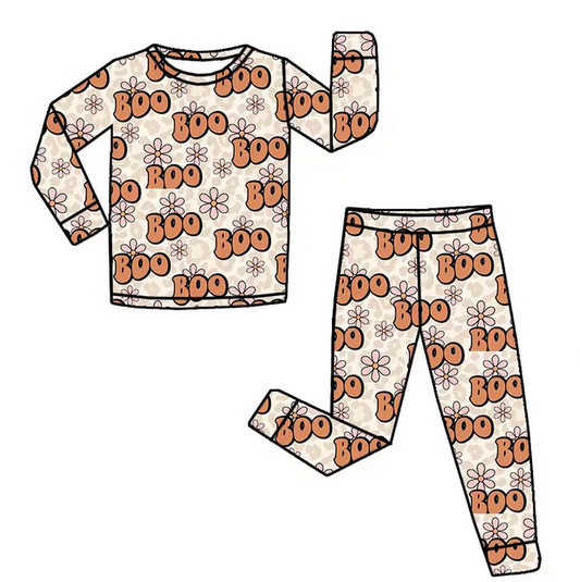 9.6 Baby Girls Bamboo Flowers Boo Shirt Pants Pajamas Clothes Sets Preorder(moq 5)