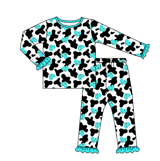 9.6 Baby Girls Valentines Hearts Cowprint Shirt Pants Pajamas Clothes Sets preorder(moq 5)