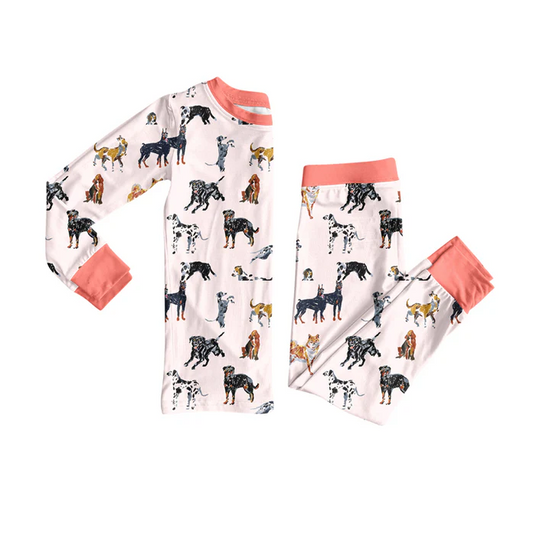 9.6 Preorder (moq 5)Baby Girls Long Sleeves Dogs Plaid Top Pant Pajamas Set