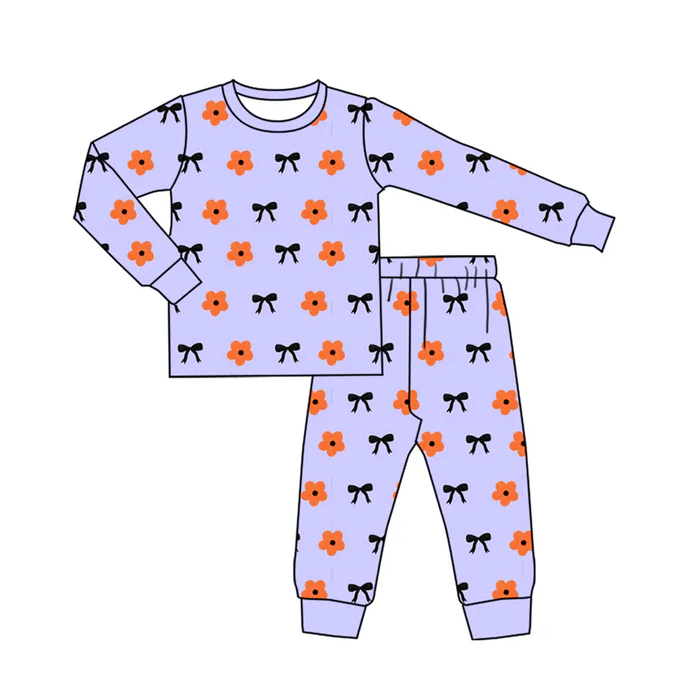 9.6 Preorder (moq 5)Baby Boys Lavender Flowers Bows Plaid Top Pants Pajamas Set