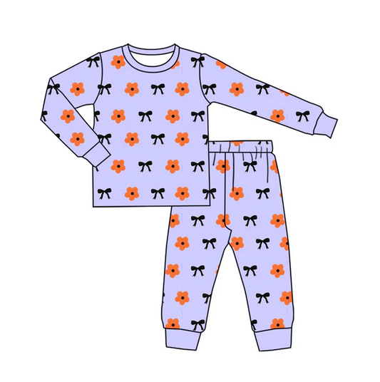9.6 Preorder (moq 5)Baby Boys Lavender Flowers Bows Plaid Top Pants Pajamas Set