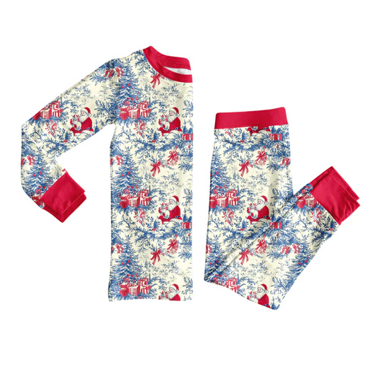 9.6 Preorder (moq 5)Baby Girls Long Sleeves Santa Floral Top Pants Pajamas Set