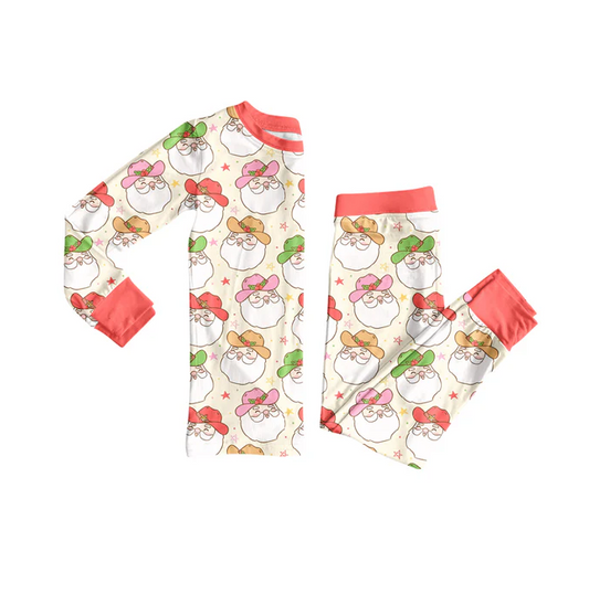 9.6 Preorder (moq 5)Baby Girls Long Sleeves Santa Plaid Top Pant Pajamas Set