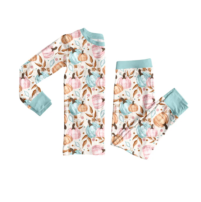 9.6 Preorder (moq 5)Baby Girls Long Sleeves Colorful Pumpkins Top Pant Pajamas Set
