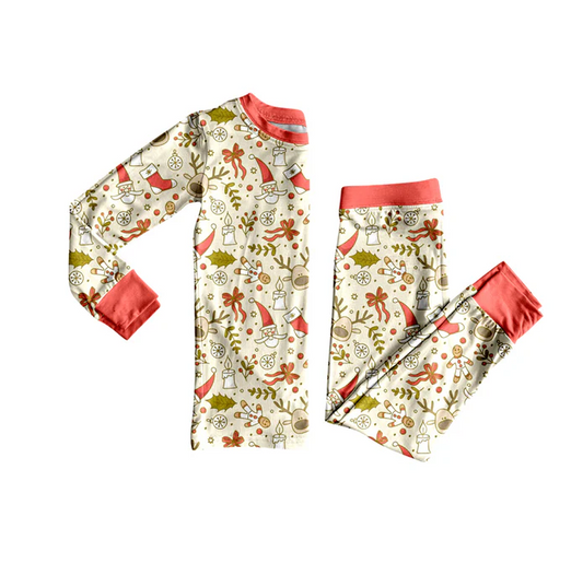 9.6 Preorder (moq 5)Baby Girls Long Sleeves Santa Gingerbread Top Pant Pajamas Set