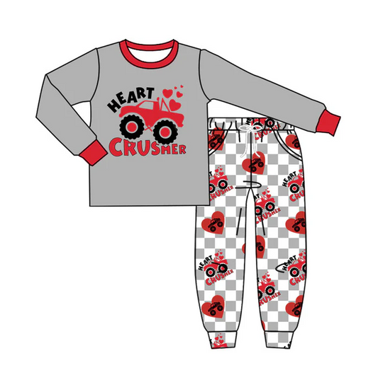 9.8 Preorder (moq 5)Baby Boys Hearts Trucks Top Pockets Pants Valentine Clothes Sets