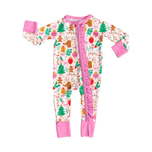 9.8 Preorder (moq 5)Baby Boys Gifts Deer Christmas Ruffle Zipper Footie Rompers