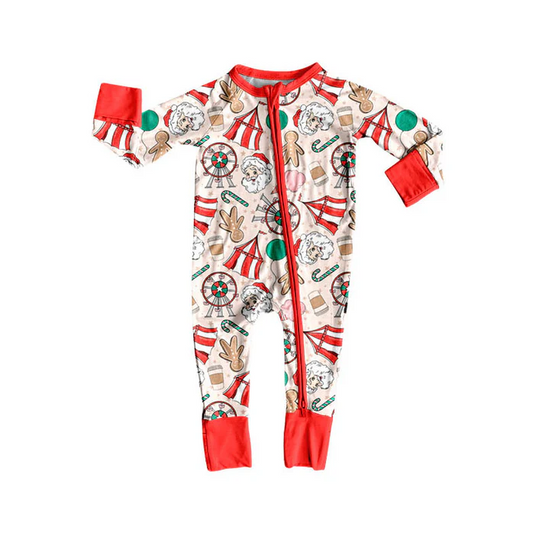 9.8 Preorder (moq 5)Baby Boys Santa Gingerbread Candy Christmas Zipper Footie Rompers