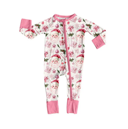 9.9 Preorder (moq 5)Baby Girls Pink Blue Bows Flowers Boots Zipper Footie Rompers