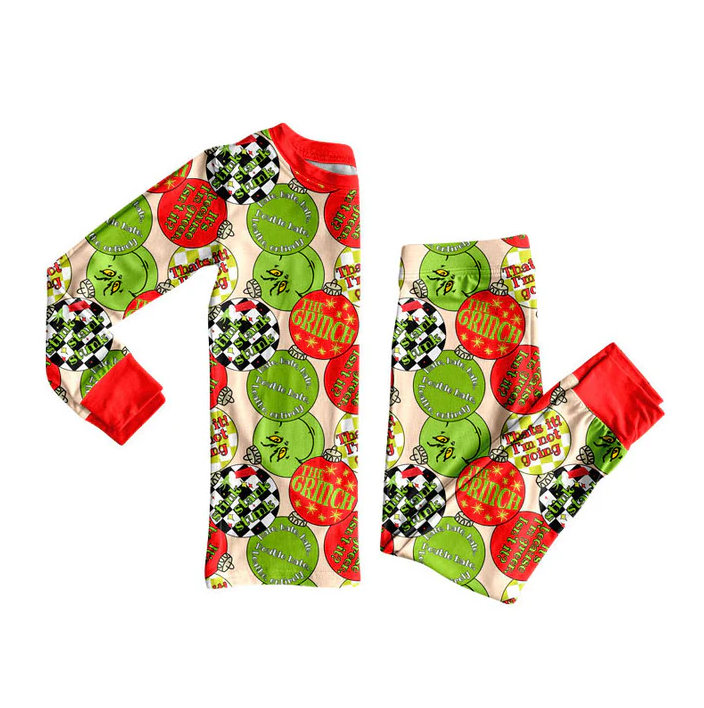 9.9 Preorder (moq 5)Baby Girls Green Red Lights Top Pants Christmas Pajamas Sets