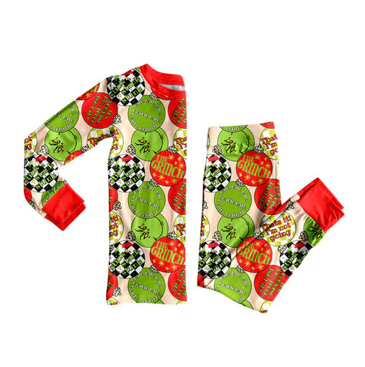 9.9 Preorder (moq 5)Baby Girls Green Red Lights Top Pants Christmas Pajamas Sets