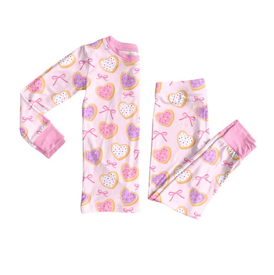 9.9 Preorder (moq 5)Baby Girls Pink Hearts Bows Top Pants Valentine Pajamas Sets